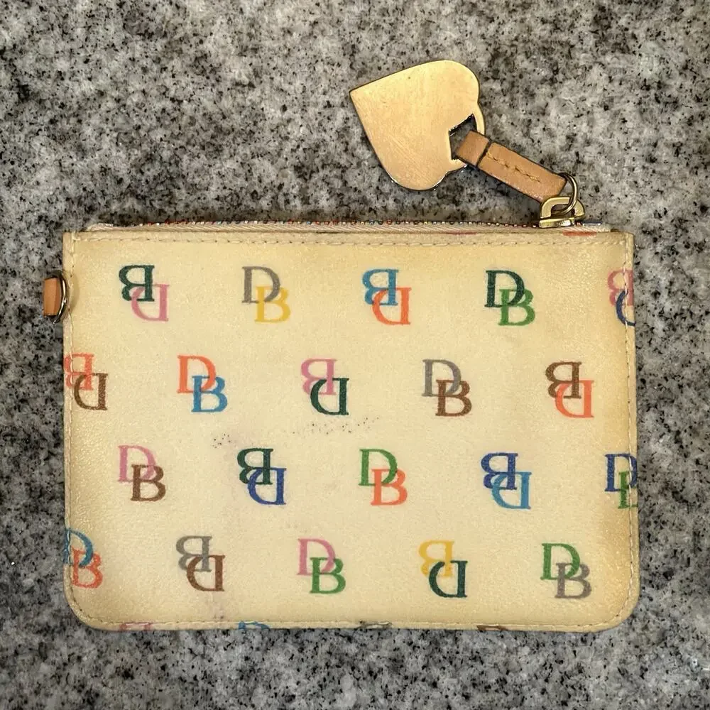 VTG Y2K DOONEY & BOURKE Cream/Yellowed Rainbow Monogram IT Col Change/Coin Purse